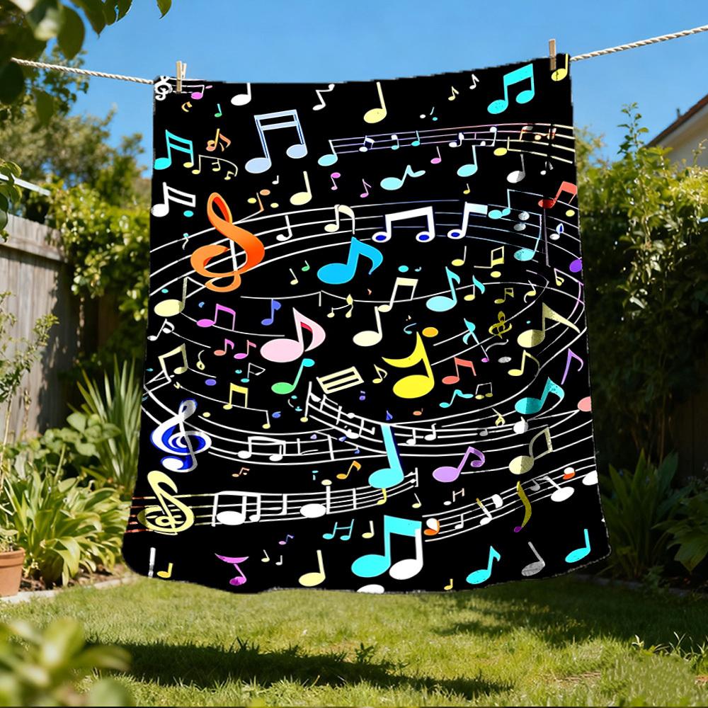 1pc Musical Notes, Colorful Symbols Print Outdoor Blanket, Lightweight Polyester, 80x120cm
