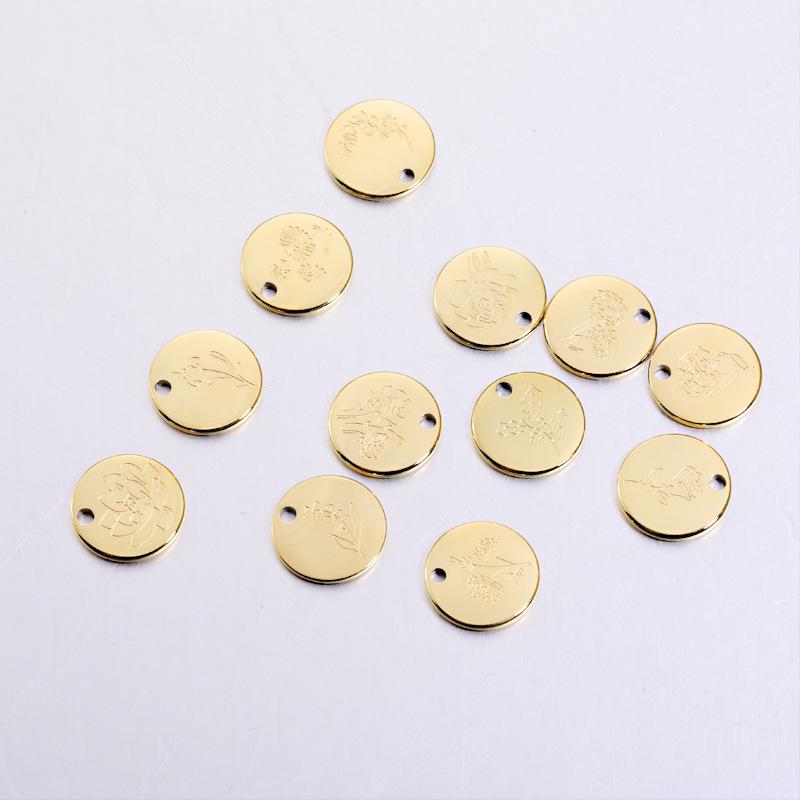 

Stainless Steel Round Edge Etched Birth Flower Pendant October