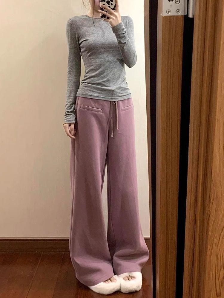 Purple High-Waist Wide-Leg Casual Drape Pants for Women