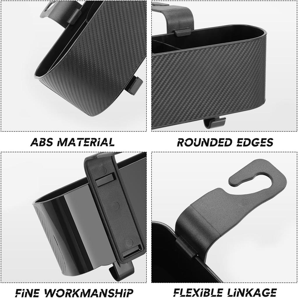 BELOMI Car Headrest Backseat Organizer With Cup Holder, Seat Back Hanging Storage Box With Hooks, Multi-Functional Drink Pocket Food Snack Phone Tray