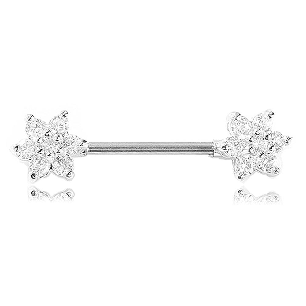 Sexy Body Piercing Jewelry Surgical Steel Zircon Flower Nipple Ring(Silver)