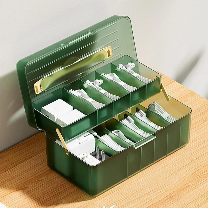 Multi-function Desktop Double Layer Data Cable Storage Box Phone Charger Charging Cable Finishing Box Wire Cable Organizer