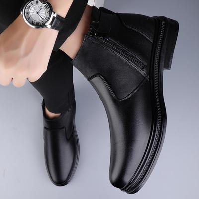 Genuine Leather Men Ankle Boots Leisure Walk Casual Shoes Luxury Brand Side Zipper Wedding Office Dress Boots Man Business Shoes