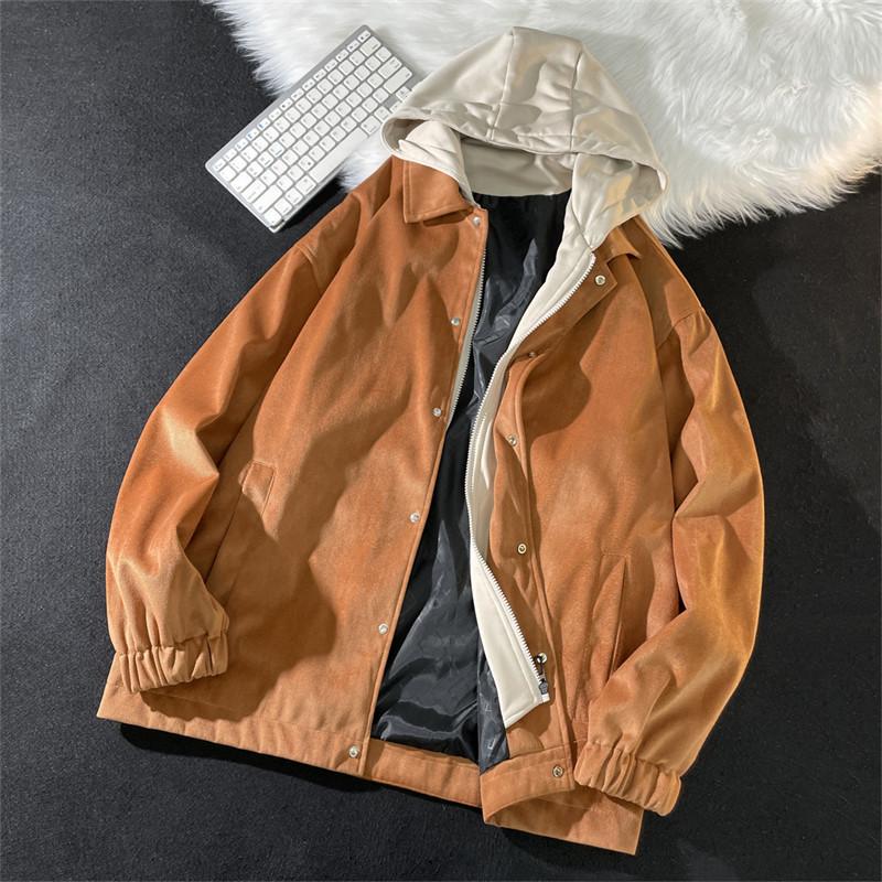 Frühling und Herbst Jahreszeiten Retro Mantel Herren Jugend Lose Arbeitsanzug Flip Kragen Jacke Männer