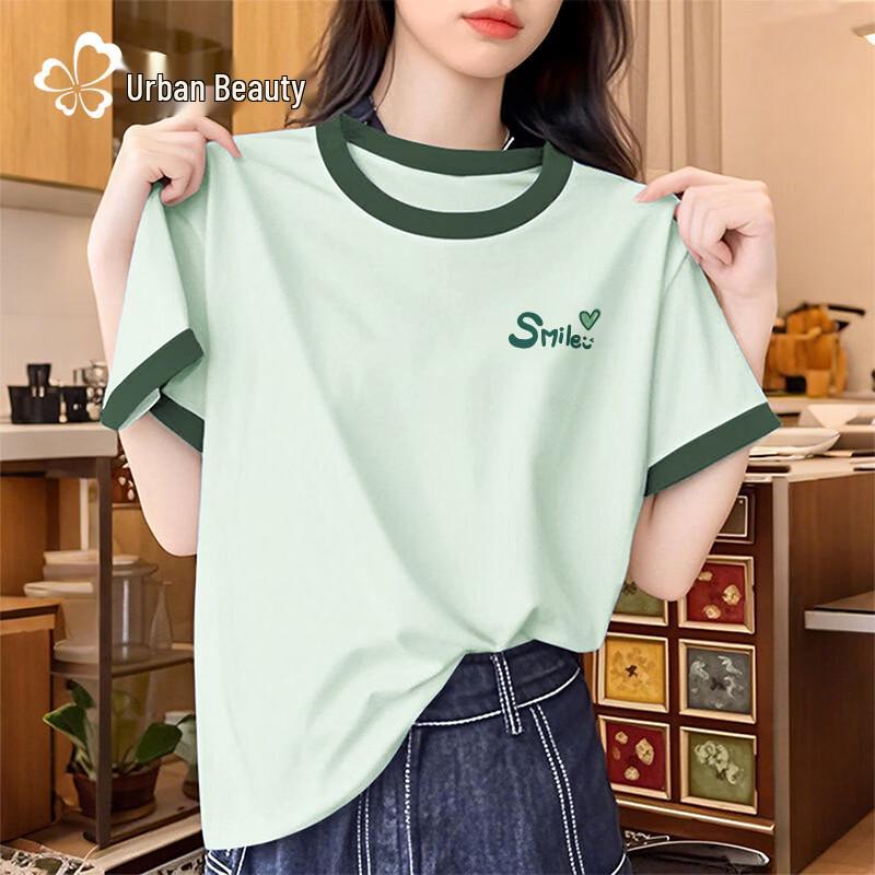 

Urban Beauty Women s Pure Cotton Color-Block Short-Sleeve T-Shirt M