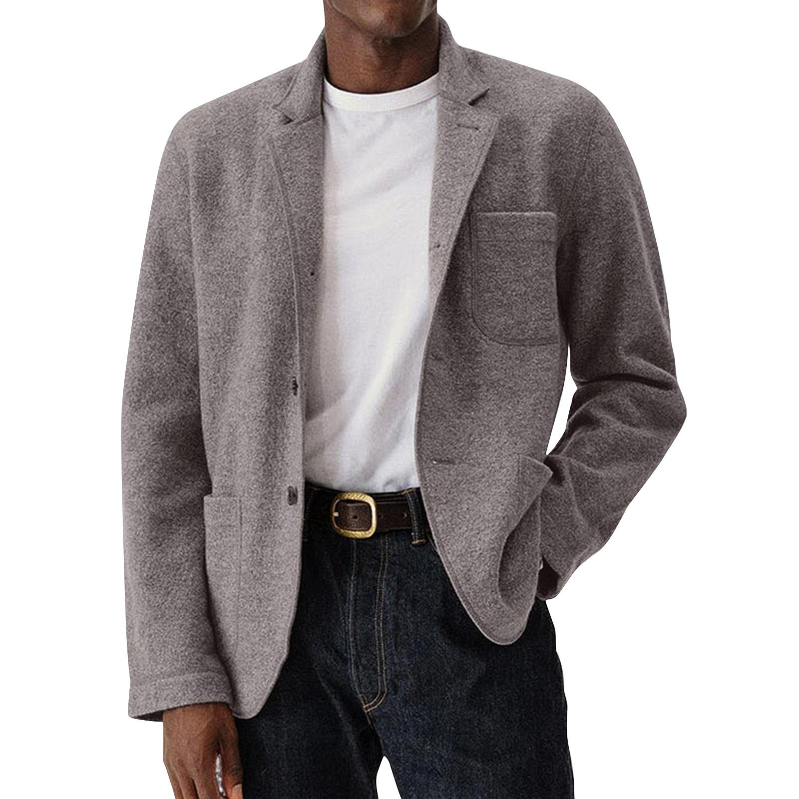 

Мужское однотонное шерстяное пальто, мужская повседневная куртка на пуговицах с карманами XL серебряный