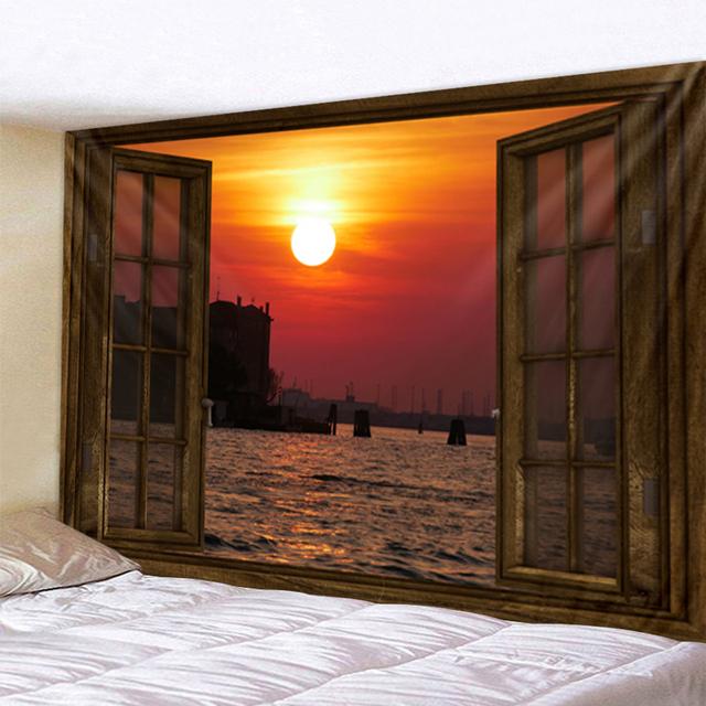 Fereastră tridimensională, peisaj naturii, agățat pe perete, tapiserie, decorare artistică, perdea suspendată pentru dormitor, sufragerie, decorare