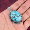 Blauer Türkis Handgemachter Edelstein Anhänger, 925 Sterling Silber Antik Schmuck Anhänger, Für Verlobungsgeschenk