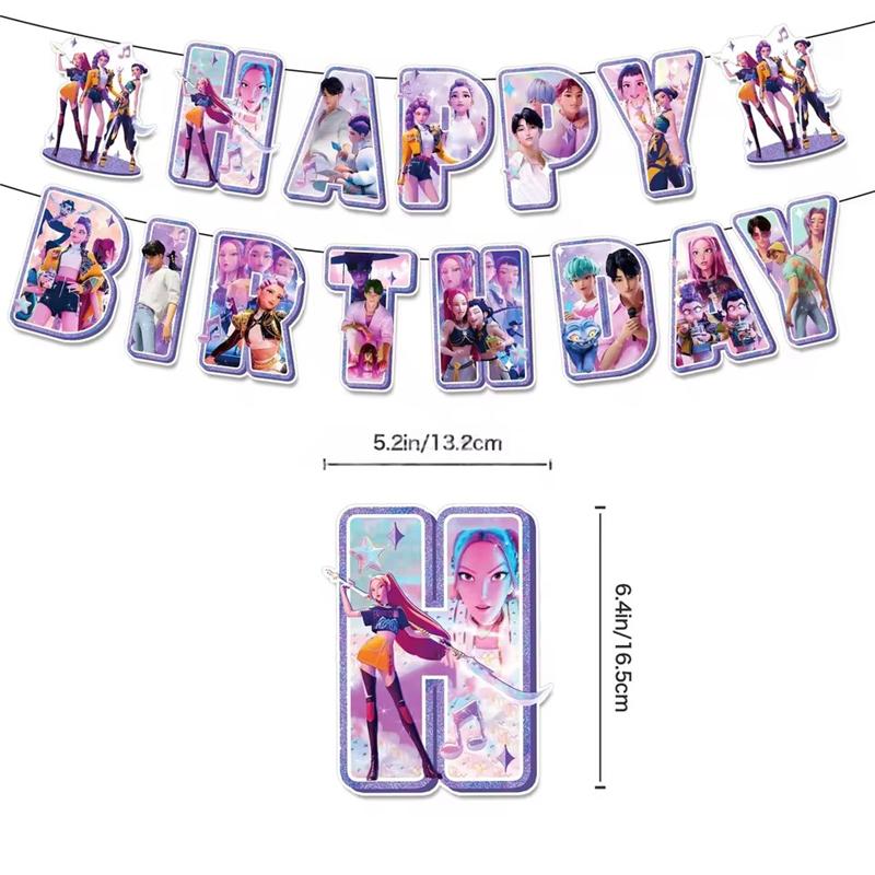 Demon Hunters Group Birthday Party Decorations Rumi Mira Zoey Anime Hanging Banner Balloons Cake Topper Decor Party Accessories