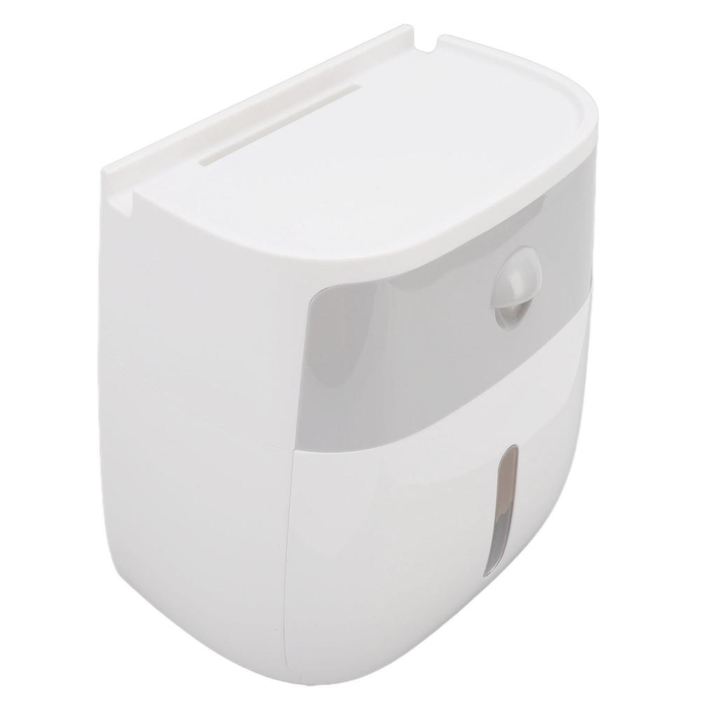Tissue Holder Wall Mounted Toilet Paper Box Waterproof Roll Paper Storage Box With Push Button Gray White