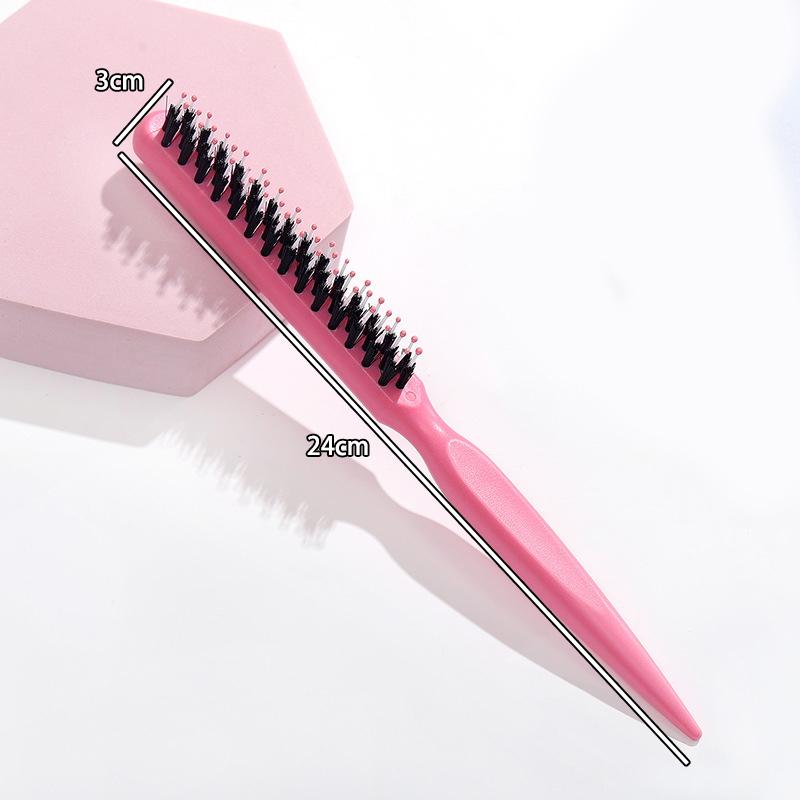 Fluffy Tooth Three-Row Boar Bristle Hairdressing Comb - Wooden, Pointed, Long Handle for Teasing, Curling, and Styling