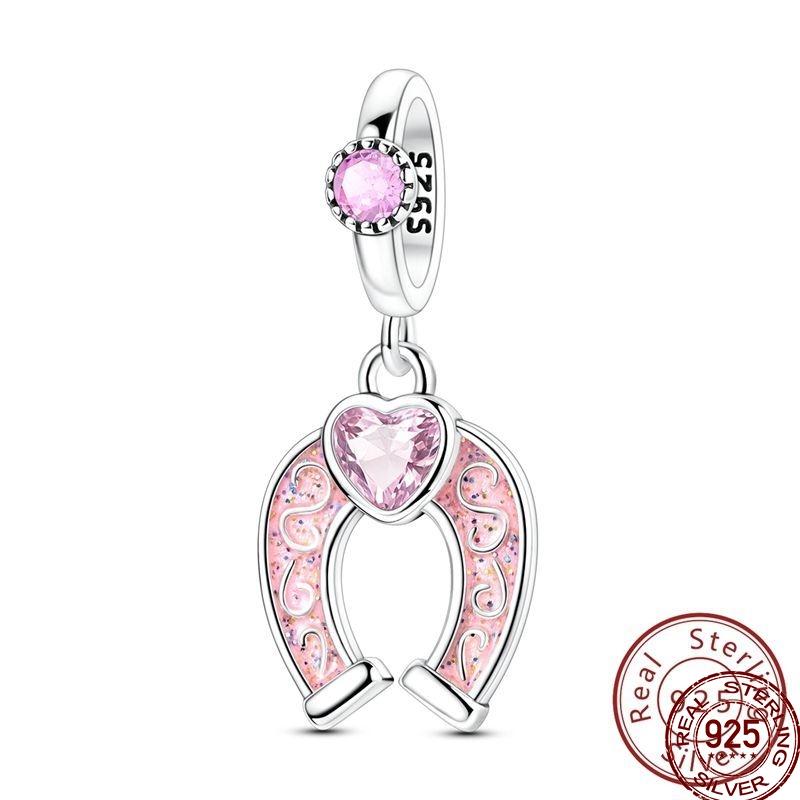 100% Copper Pink Gem Dolphin Charms Beads Horseshoe Cat Ballet Pendant Fit Original Bracelet Diy For Women Jewelry