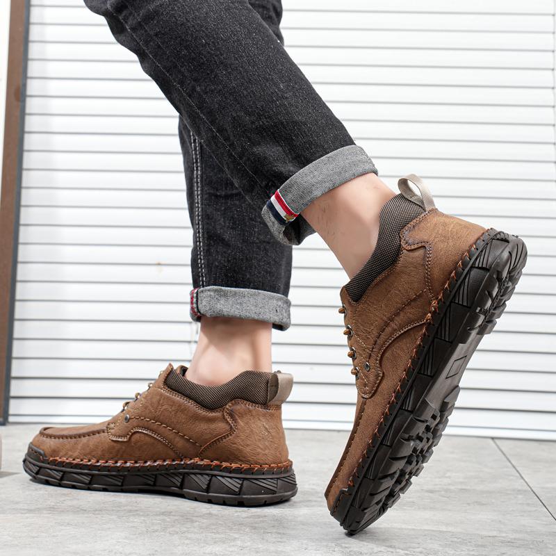 Men's Genuine Leather Casual Shoes Winter Plus Velvet Warm Ankle Boots Spring/ Autumn Men's Mid-cut Boots Mens Red Loafers