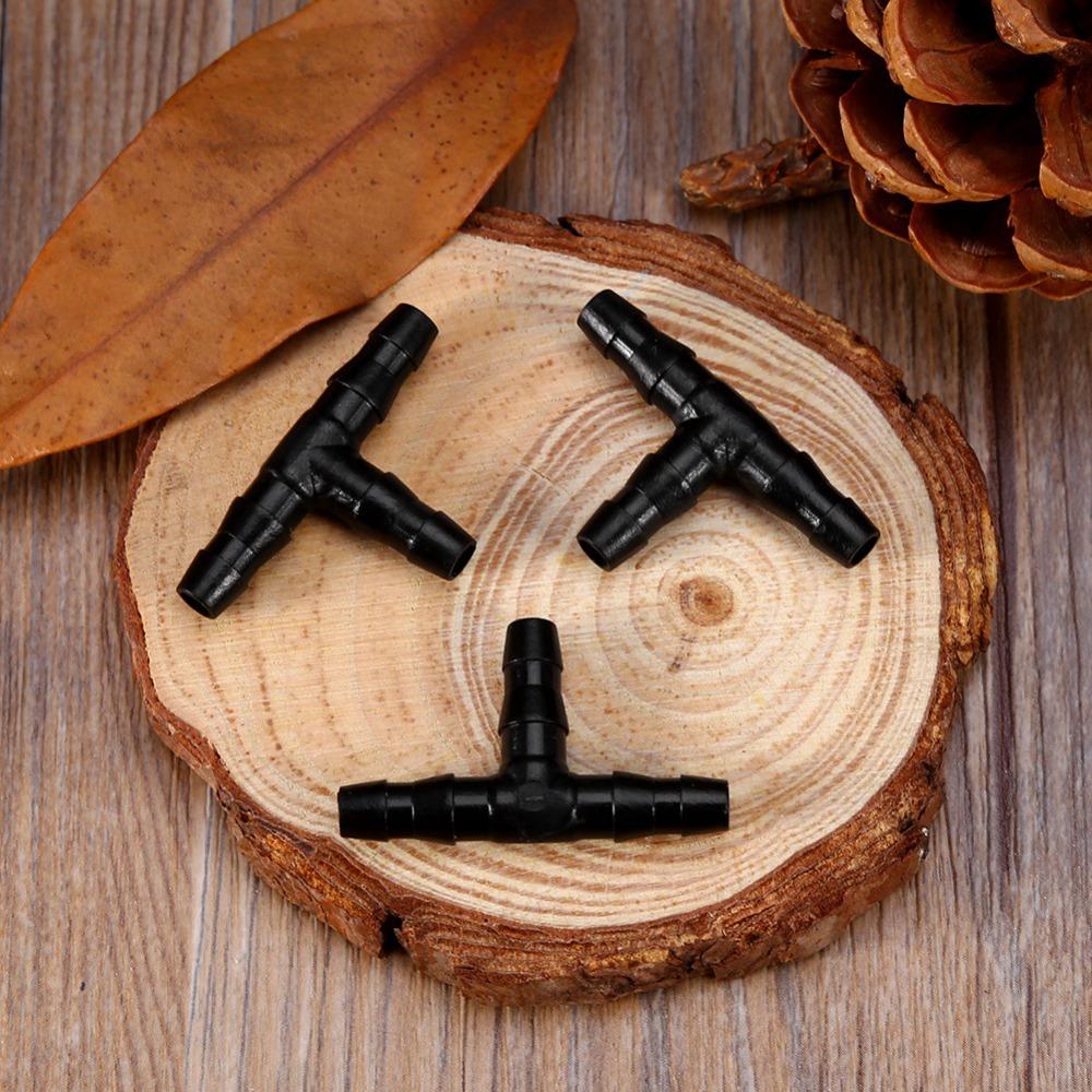 100PCS 4/7 Mm Tee Connector Leak-Proof Black Drip Irrigation Connector Easy To Install Plastic Hose Connector Garden Irrigation