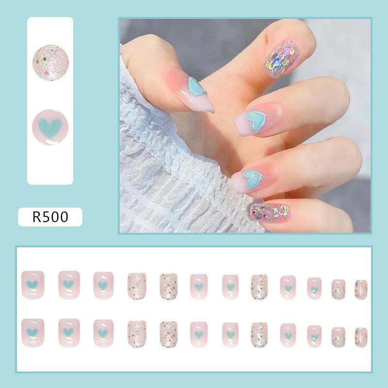 Artificial Nails Flashing Love Short Thin Pink Transparent Nail Stickers Removable
