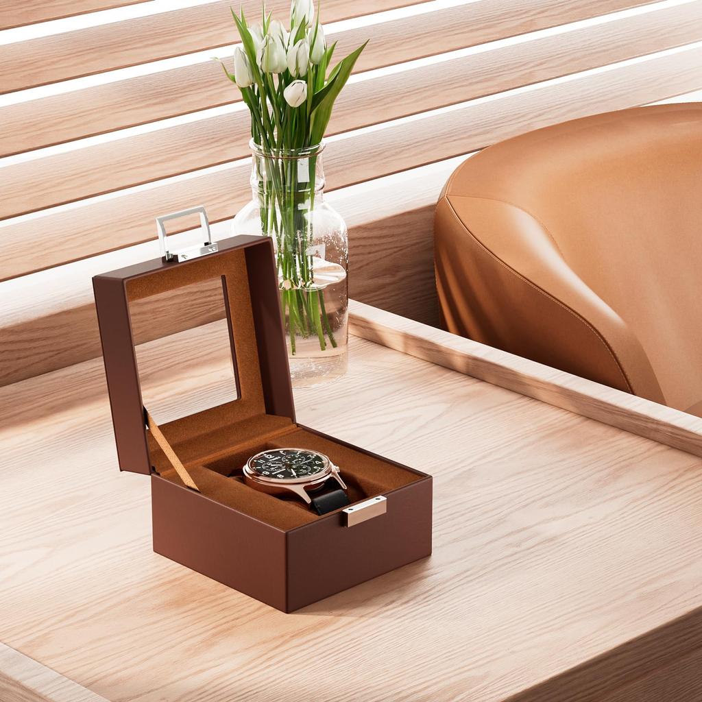 ProCase Watch Box for 1 Slot Watch Watch Storage Watch Holder Organizer for Watch Display Case with Glass Lid Men, Men's Case, Men,