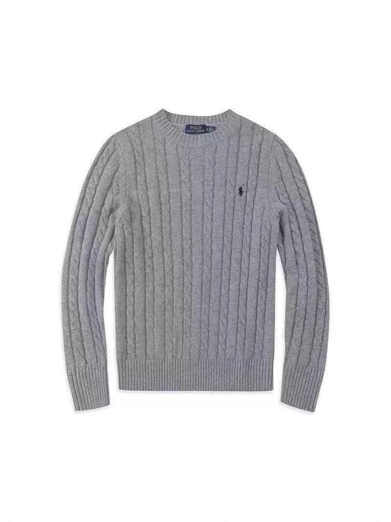 Sweter męski/damski z wełny z warkoczowym splotem, z okrągłym dekoltem - Modny i wszechstronny.