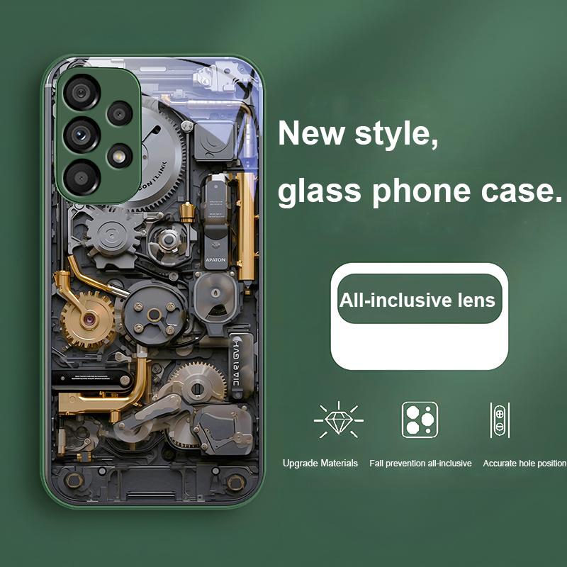 

Old Style Gear Gold Gray For Samsung Galaxy S24 Plus S20 21 FE S23 Ultra S8 9 A70 72 73 50 51 52 53 Tempered Glass Phone Case Samsung S23 Ultra