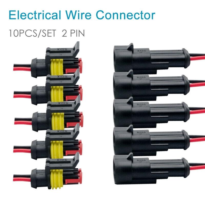 Dust Proof 2Pin 12V Waterproof Electrical Wire Connector Kit 10pcs AmpTyco