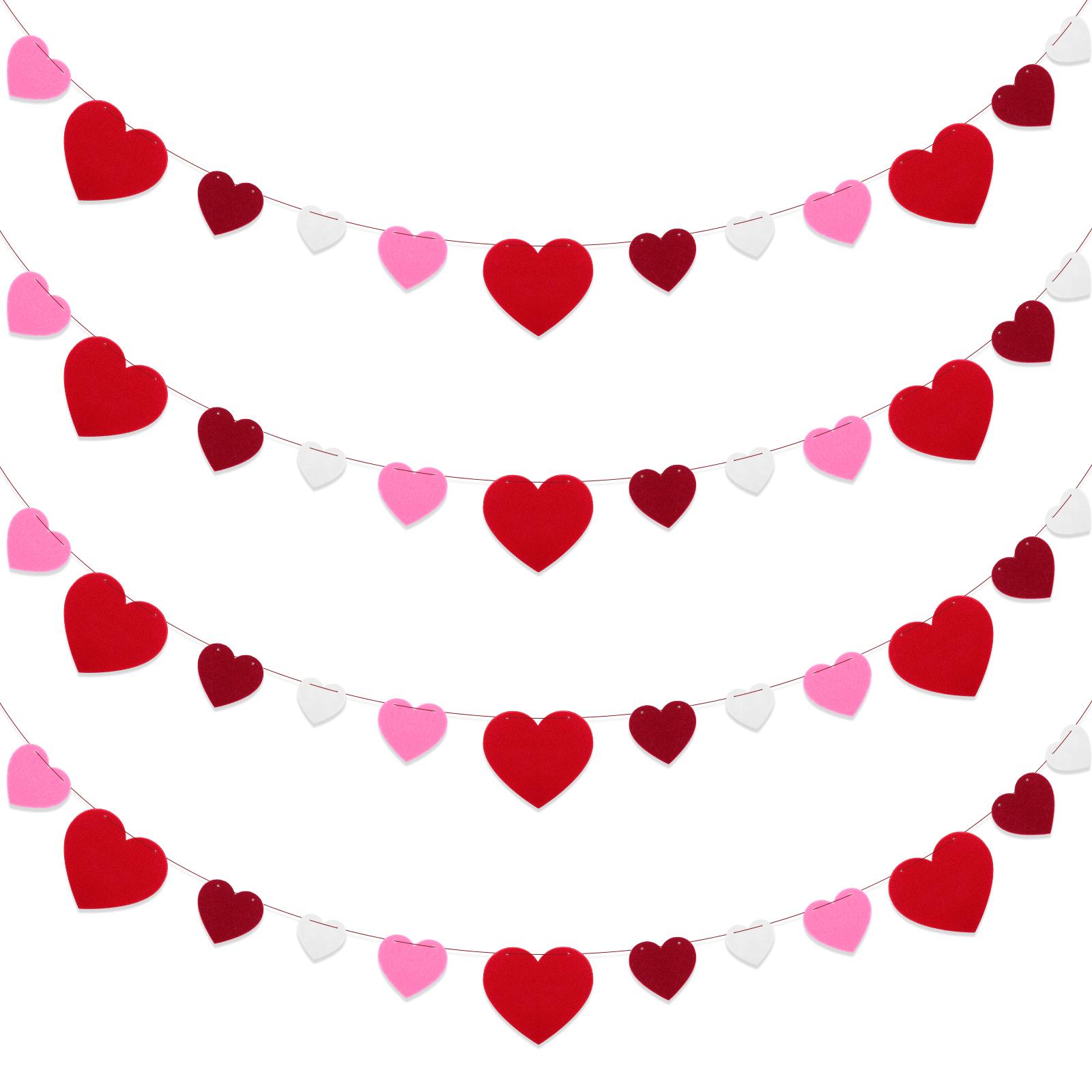 

Felt Garland Of 4 Hearts For Valentine S Day Decorations, Valentine S Day Party Supplies, Burgundy, Pink, Red, And White Heart G красный