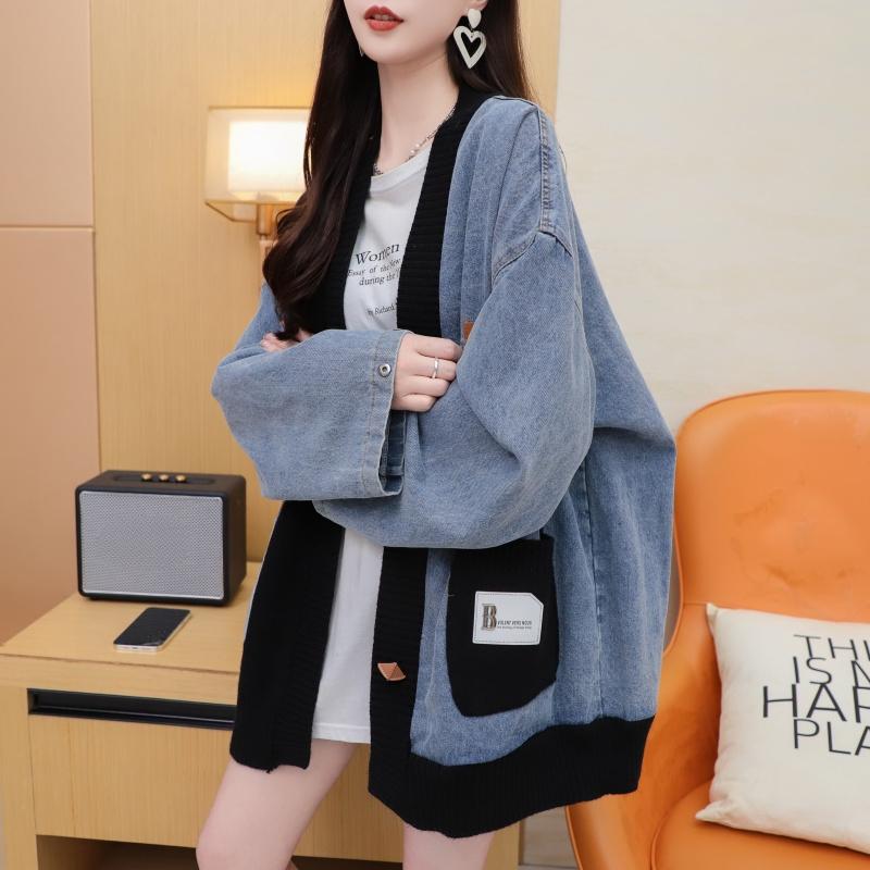 Dimanaf 2025 Autumn New Jacket Women Sweaters Coat Patchwork Coat Cardigan Knitting Pockets Sweater