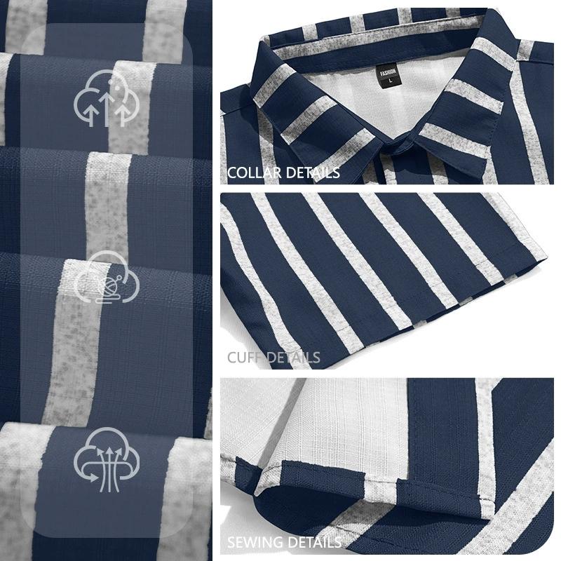 Summer 2026 Men's Slim Fit Short Sleeve Shirt Collared Striped Beachwear Casual Fashion European Style