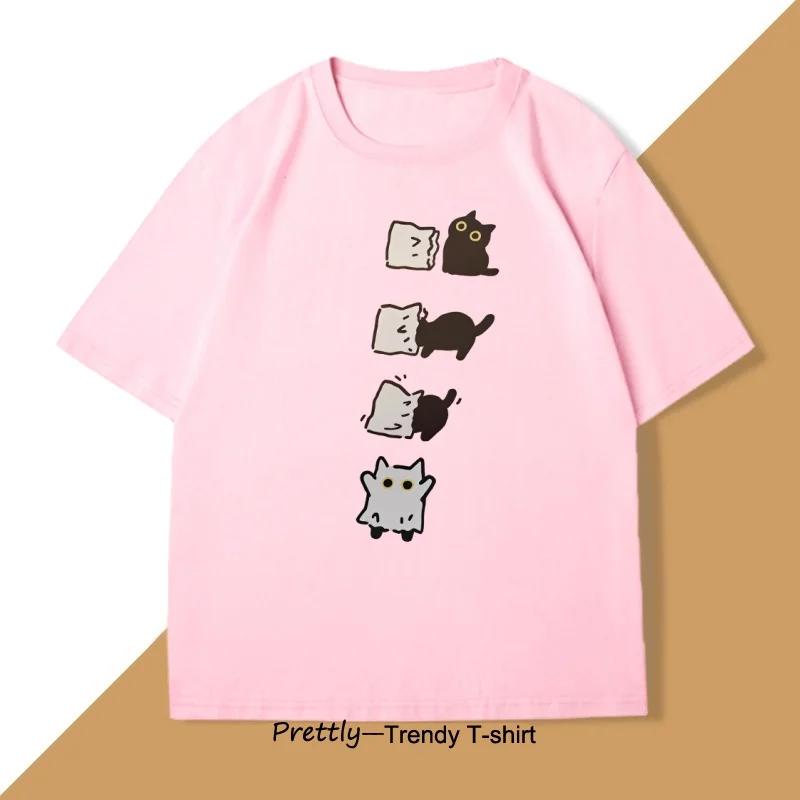 Funny Black Cat T-shirt Women Street T Shirt Fashion Casual Clothing Crewneck Breathable Tshirt Graphic Tees