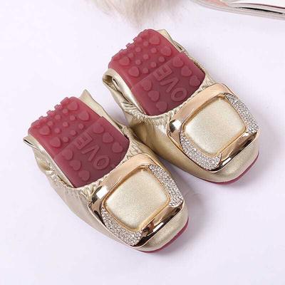 Gold Women Ballet Flats Shoes for Women Foldable Soft Sole Walk Drive Casual Shoes Slip On Loafers Work Shoes