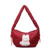 Large capacity cartoon shoulder bag women's 2025 autumn and winter new cute bear messenger bag commuter cotton clothes down bag