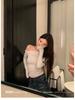 Women's Korean Style Twisted One-Shoulder Slim Fit Long Sleeve Knit Top