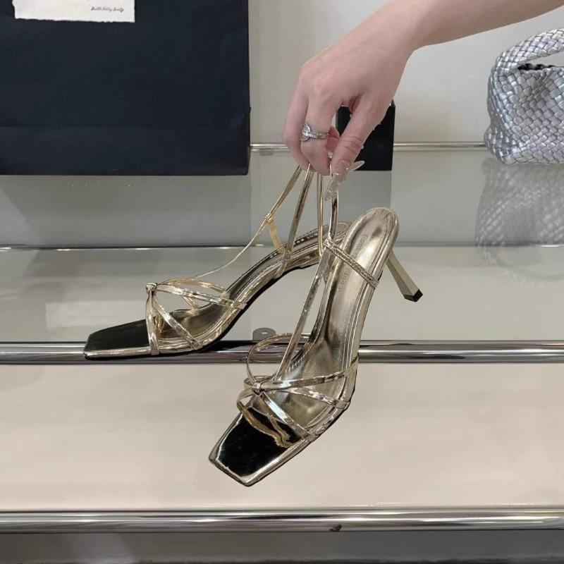New Style Designer Summer Narrow Band Square Toe Women Sandals Ladies High Heel Nightclub Stripper Party Sandals Zapatos Mujer