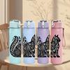 1PC Ornate Floral Black Cat 750ml Color Plastic Sports Water Bottle Leakproof Flip Straw Lid Suitable for Sports Office Home Use