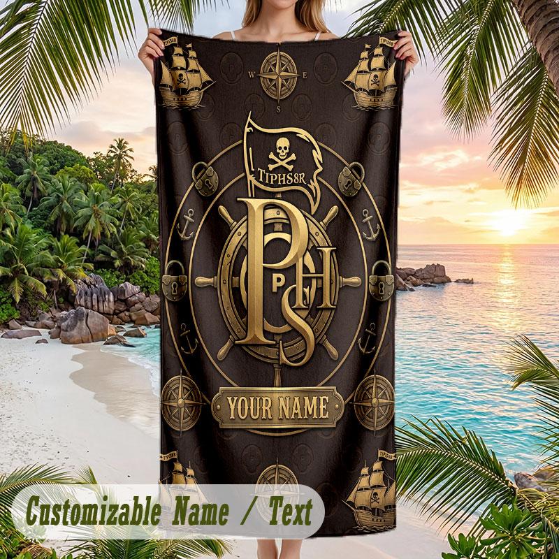 Pink Leopard Theme Quick Dry Beach Towel Custom Name Text Print Large Sand Resistant Towel Beach Vacation