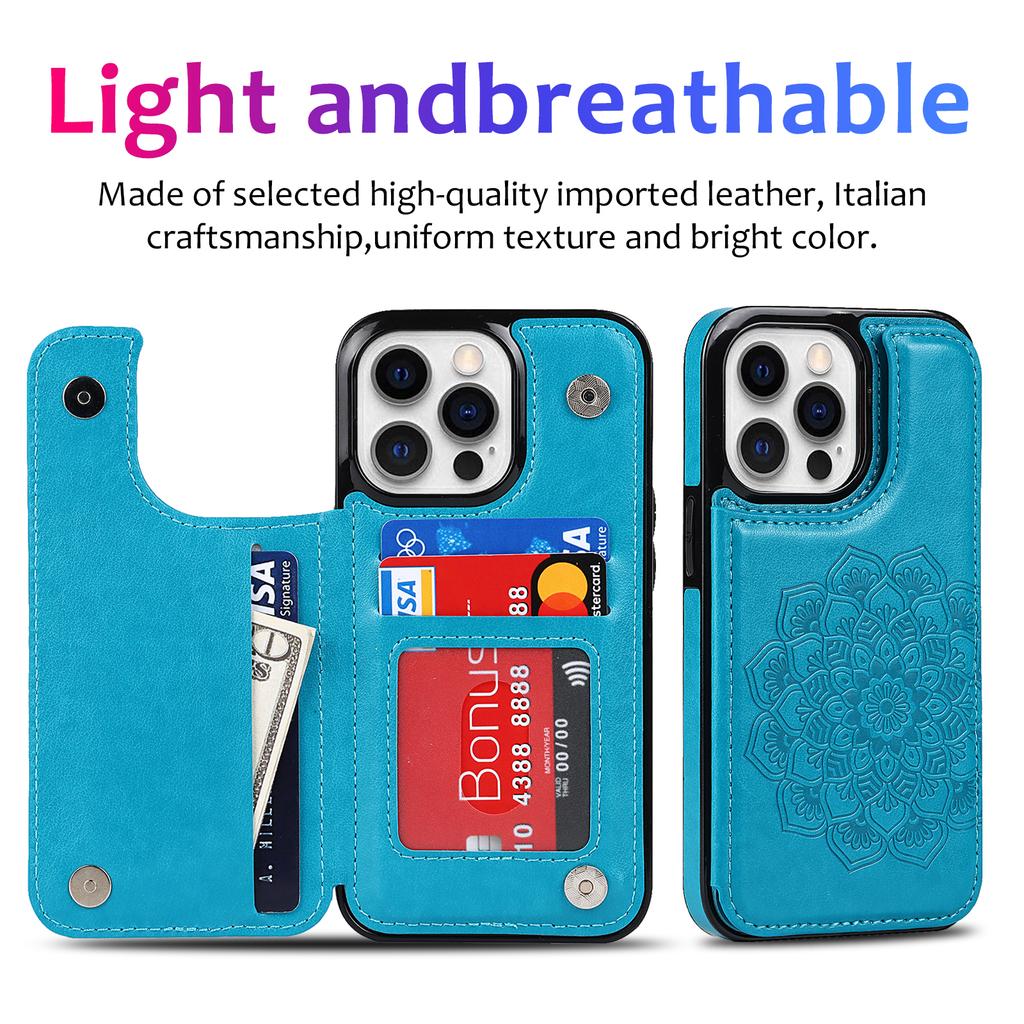 For iPhone 14 Pro Cell Phone Case Mandala Imprinted Drop Proof PU Leather+TPU Cover