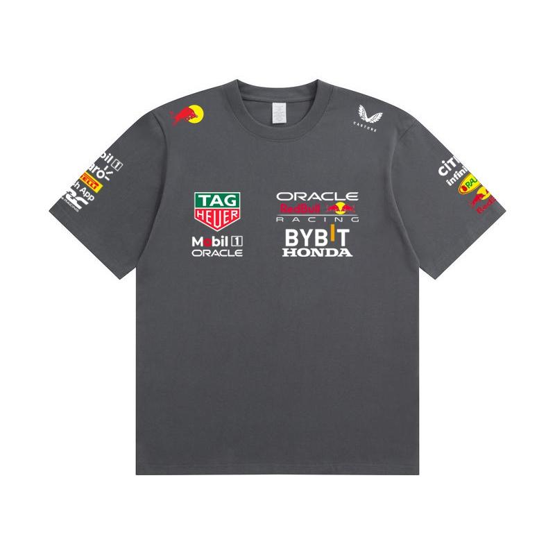 Red Bull Heren Dames F1 Raceteam T‑shirt, Zomer Korte Mouw Katoenen T‑shirt, Voor en Achter Print Casual Los Sport Topje, Meerkleurig