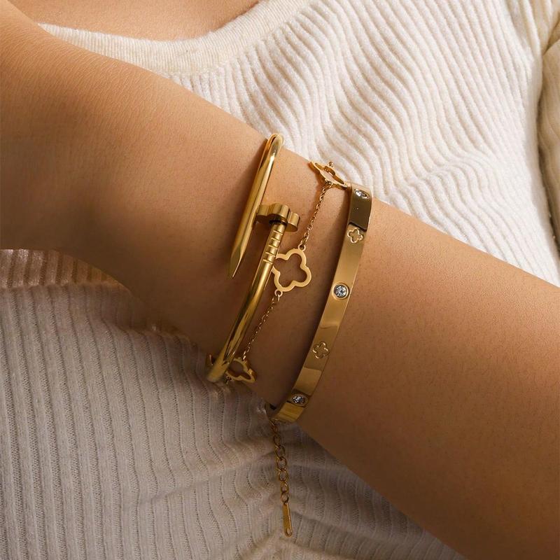 3PCS French Lucky Clover Women's Bracelet Set High Quality Stainless Steel INS Hot Selling Bracelet Charm Feeling Jewelry Gift
