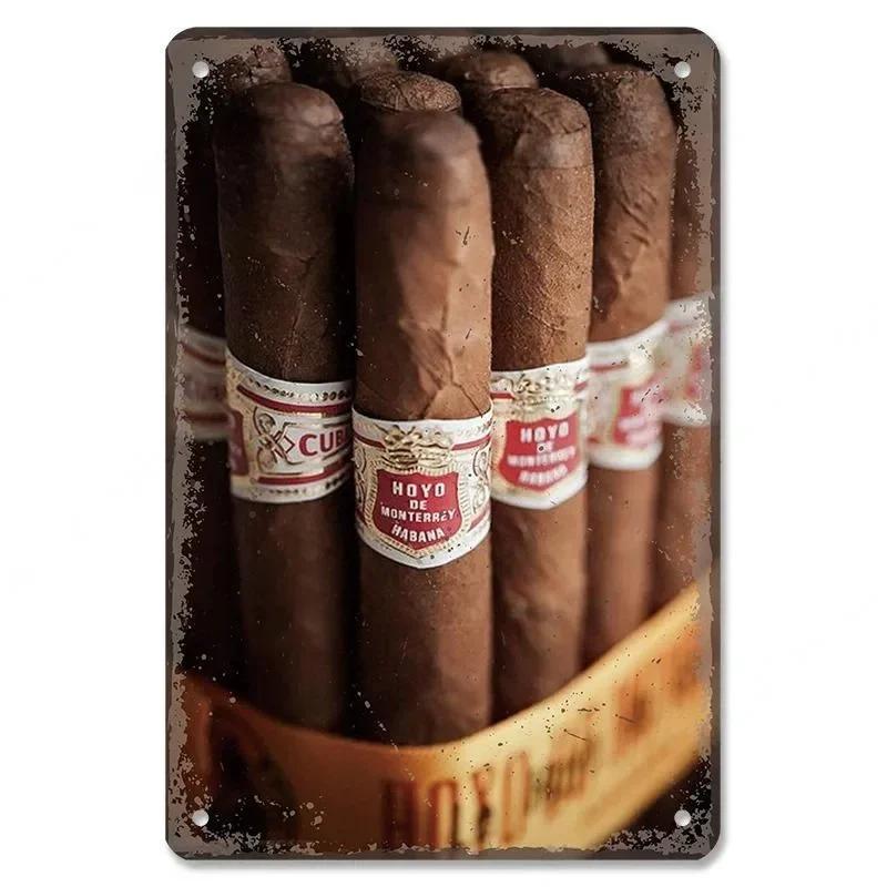 Metal Tin Poster Cigar Plaque Retro Metal Plate Gentleman Smoke Cigar Whisky Vintage Metal Tin Sign Bar Club Man Cave Wall Decor