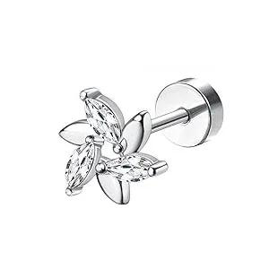 Bobisty 1PC Cartilage Stainless Steel Earrings for Women Flat Back Stud Earrings for Cartilage Helix Piercing Jewelry