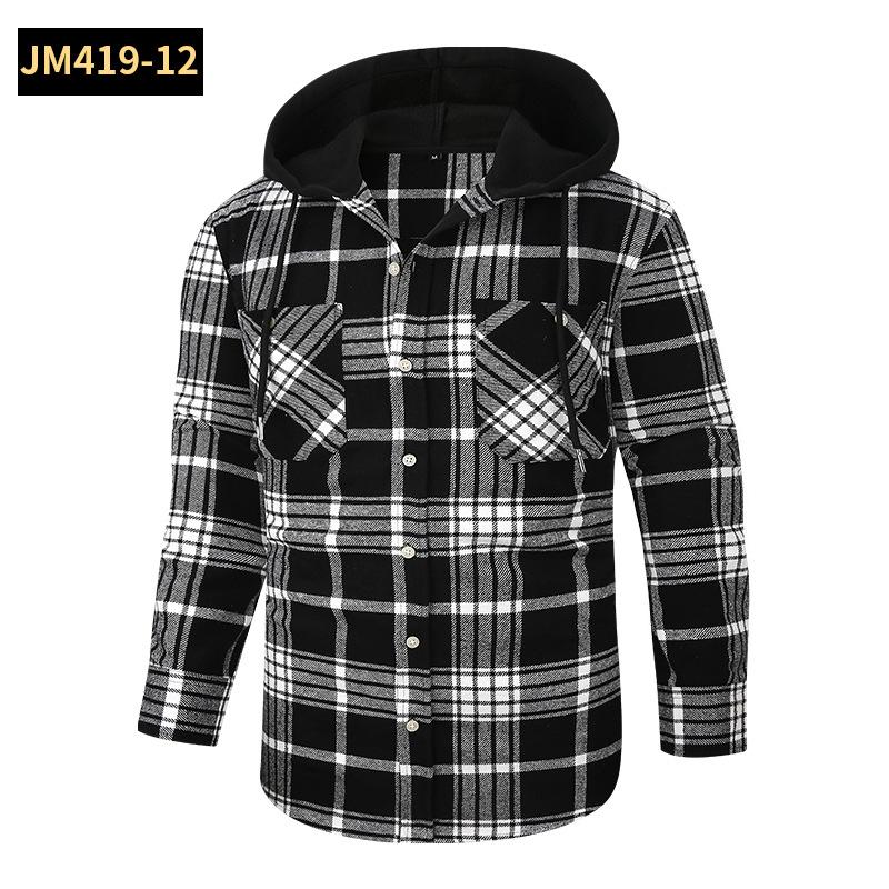 Hooded Flannel Shirt Jackets for Men Long Sleeve Loose Fit Button Down Work Shirts Outwear Men's Casual Plaid Heavyweight Hoodies Shirt With Pockets