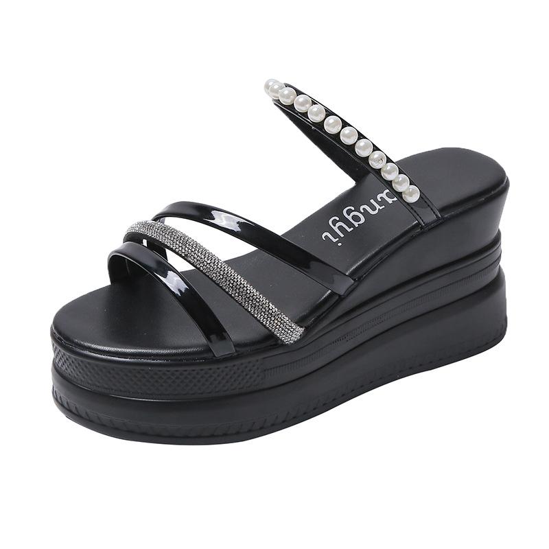 

Thick-soled slippers women s high-end outer wear fashion muffin wedge slippers heightening sandals 36