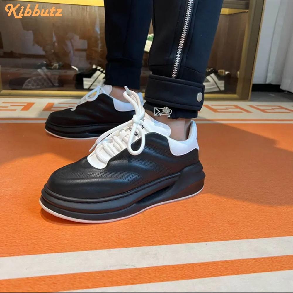 Fashion Mesh Leather Round Toe Shoes 2025 New Men Casual Sneakers Shoes Platform Lace Up Mid Shoes Spring Autumn New Fashion Sneakers