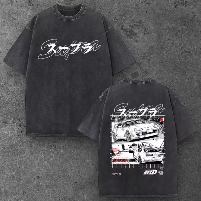 Mens JDM Car Graphic T Shirt Washed Black Anime Racing Streetwear S-2XL S разноцветный