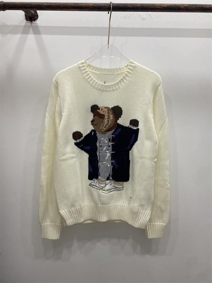 Damen Jacquard Wollmischpullover mit gesticktem Cartoon-Bär-Design