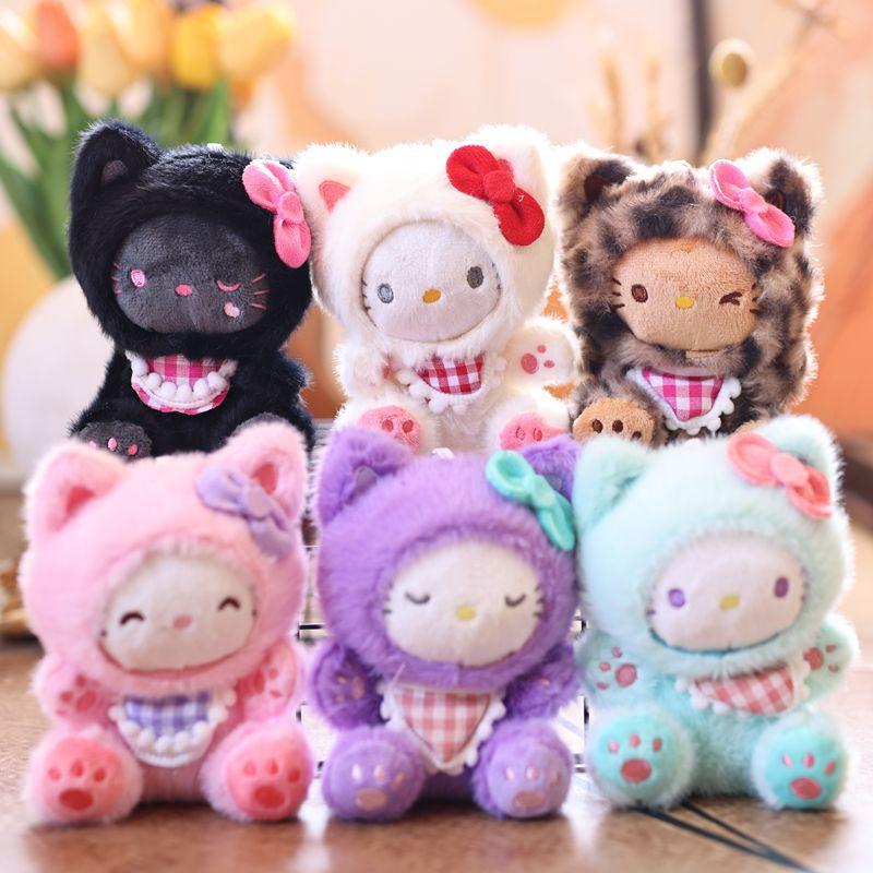 Gebetsbär Niedliche KT Katze Schlüsselanhänger Plüschtier, Superweiche Kurzplüschpuppe, 14cm, Rosa Weiß Blau Leopard Lila Schwarz