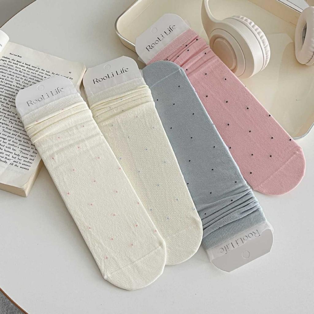 Lace Bubble Polka Dot Socks Light Socks With Small Leather Shoes