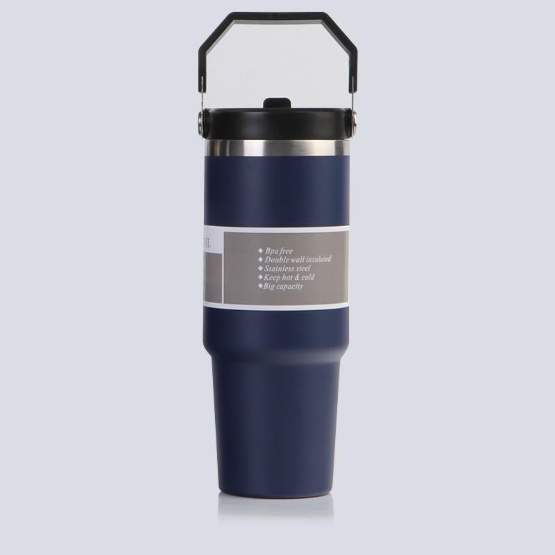 30oz Stainless Steel Travel Mug With Handle Straw Lid Vacuum Insulated Water Bottle Car Office Gym