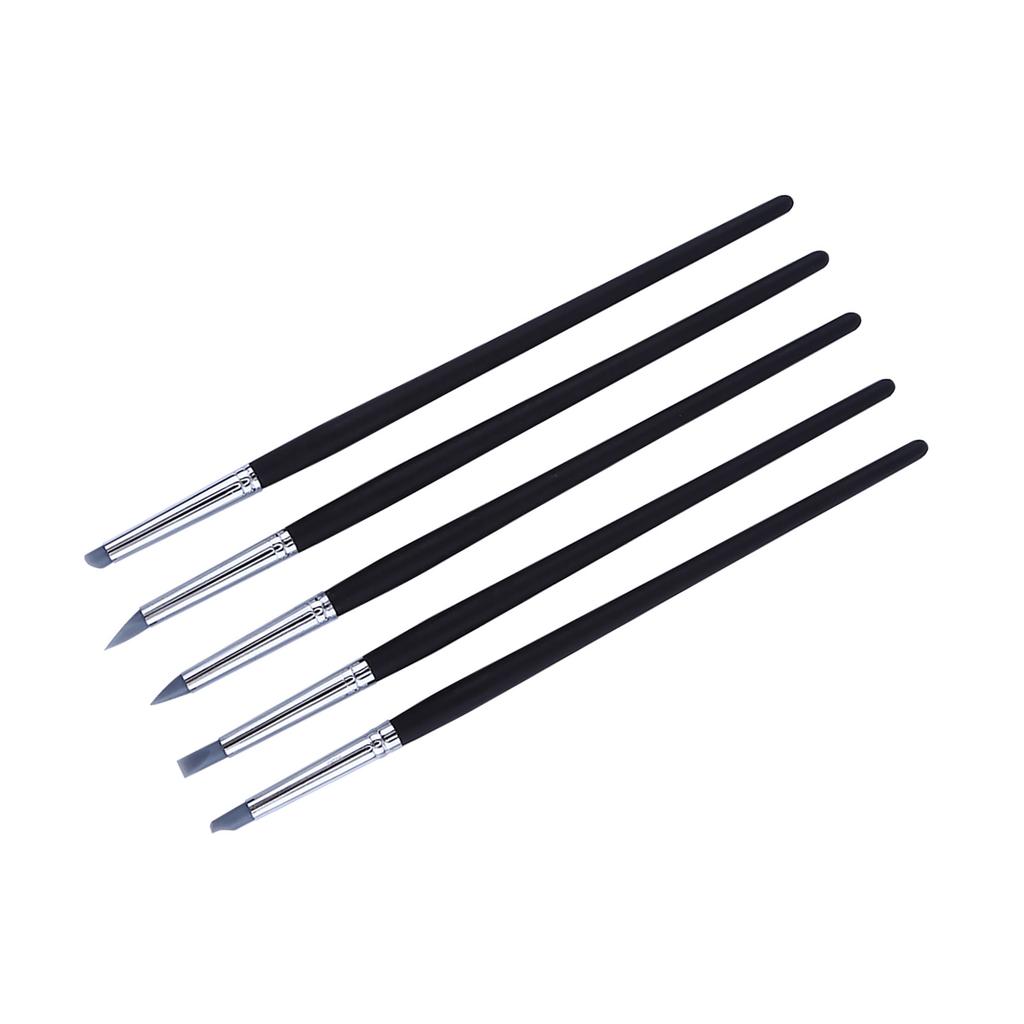 5pcs Flexible Silicone Wax Clay Sculpting Carving Pottery Making Tool Pen With Wood Handles