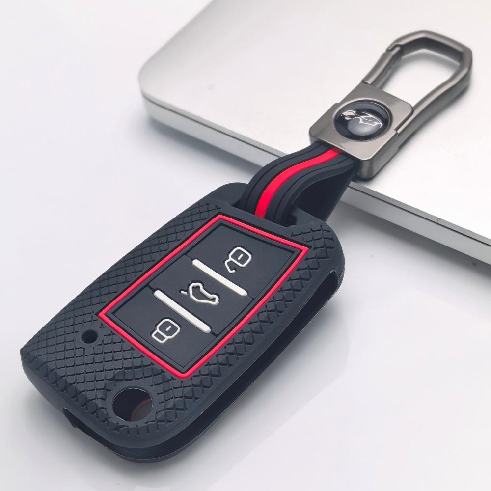 Silicone Car Key Cover Fob Case Keychain 3 Buttons Key Protector Holder, Fits Volkswagen Golf Tiguan Passat Octavia A7 MK7 MK2 B8 Skoda Superb