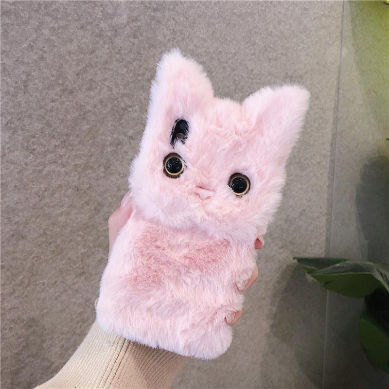 3D Cute Cartoon Cat Furry Plush Phone Case For iPhone 17 Air 15 14 13 12 mini 11 16 Pro Max XS XR X 6 7 8 Plus Shockproof Cover