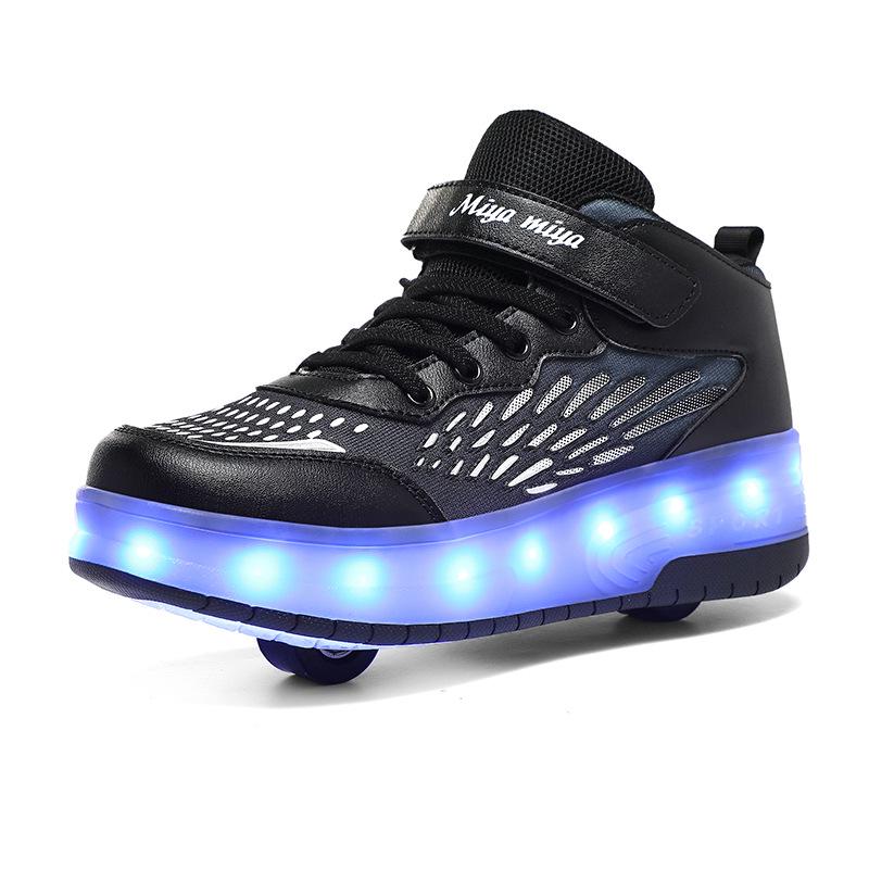 Children's Purple and White Convertible Four-Wheel Roller Shoes with Double-Wheel Hidden Skates